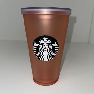 Starbucks Peach Pink Coral Frosted Tumbler Frosted Clear Lid Cup 16 oz